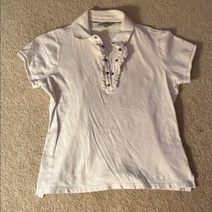 Burberry White Ruffled Polo Top